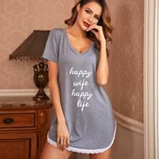 Polyester Natkjoler Shein Contrast Lace Slogan Graphic Pajama Nightdress