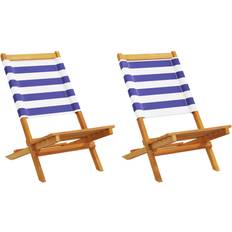 Garden & Outdoor Furniture vidaXL 2 pcs Blue and White Solid Wood Acacia and Fabric Garden Dining Chair