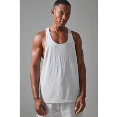 boohooMAN Mens Man Active Training Dept Jersey Reg Fit Stringer Tank Grey