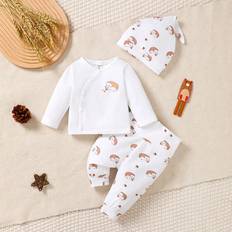 1-3M Other Sets Shein pcs Newborn Baby Boy Hedgehog Print Open Cardigan Pants And Hat Set Comfortable Casual Outfit