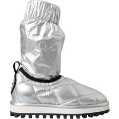 Dolce & Gabbana Kängor & Boots Dolce & Gabbana Silver Metallic Logo Patch Mid-Calf Stövlar Gray