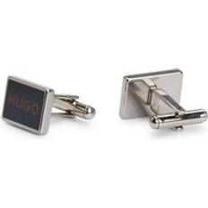 HUGO Rectangular cufflinks with label print Black