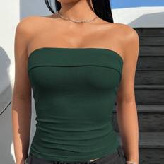 Shein Dark Green Seamless Knit Bandeau Top