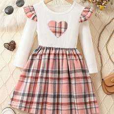 Viscose Dresses Children's Clothing Shein Adorable Girls Plaid Dress With Heart Embroidery For And Autumn