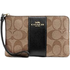 Coach Corner Zip Wristlet In Signature Canvas - Gold/Khaki/Black