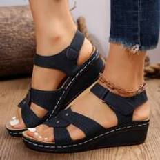Polyuretan Sandaler med hæl Shein Fashionable Ankle Strap Wedge Sandals For Women, Twist Detail Wedge Sandals