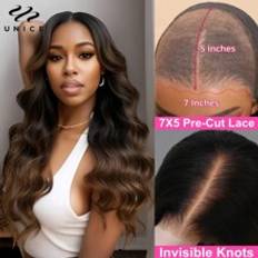 Hårprodukter Shein Bye Bye Knots 7x5 Lace Wear Go Glueless Wig Ombre Brown Loose Wave Human Hair Pre Bleached Lace Wig