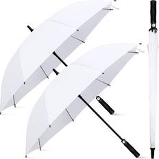 Golf Umbrellas Weewooday 2 Pcs Large White Golf Wedding Umbrella 47.2 Inch Automatic Travel Umbrellas Windproof Plastic Handle Umbrella Wedding Brolly Photographer Parasol for