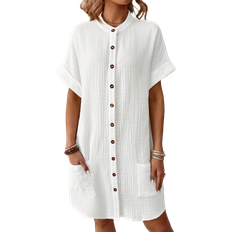 Shein LUNE Solid Color Button Front Women'S Shirt Dress