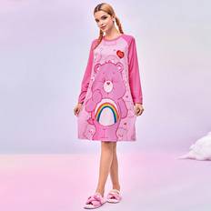 XXL Nightgowns Shein FALL Cheer Bear Pink Raglan Sleeve Loose Nightgown Sweet And Cute Style