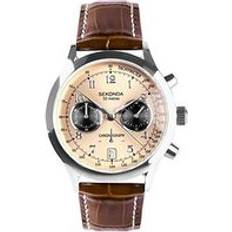 Sekonda Archer Brown Leather Bracelet with Rose Gold Chronograph Watch, Brown, Men