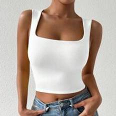 Shein Hvid Toppe Shein Solid Square Neck Crop White Tank Top