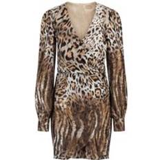 Brown - Knee Length Dresses Guess Marion Leopard Print Wrap Mini Dress - Brown