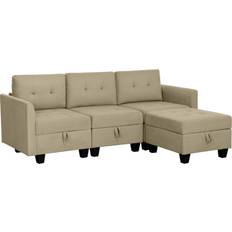 Wood Sofas Homcom Convertible Modular Sectional Light Brown Sofa 213cm 4pcs 3 Seater