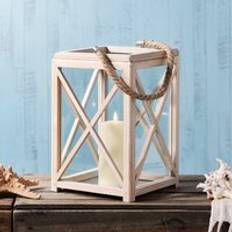 White Wooden Indoor Battery Operated LED Candle 13.5" Lantern