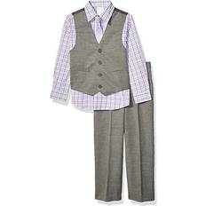 Suits Van Heusen Boys' Big 4-Piece Formal Suit Set, Vest, Pants, Collared Dress Shirt, and Tie, Grey Shade