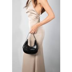 SVNX Womens Round Shoulder Bag in Shiny Faux Croc Black One Size