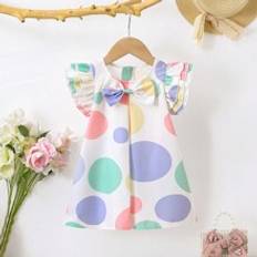 18-24M Dresses Shein Baby Girl Geometric Print Dress With Bow Decoration