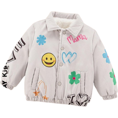 Shein Young Girl Winter Warm Thicken Padded Coat With Floral Letter Printed Detachable Cuffs & Hem, Fleece Lining