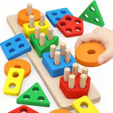 Stacking Toys Shein pcs Wooden Geometric Shape Stacking Blocks Multicolor Shape Color Matching Cognitive Number Stacking Toys Early Educational Montessori Learning Toys