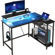 Homcom Reversible L' LED Light Gaming/Work Black Writing Desk
