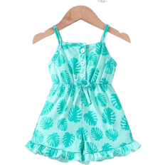 Polyester Playsuits Shein Summer Baby Girls Turtle Leaf Printed Romper Cute Outfits