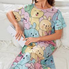Nightgowns Shein pc Womens Milk Silk Digital Print Nightgown