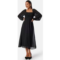 Bubbleroom Square Neck L/S Midi Georgette Dress Black