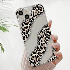 Apple iPhone 13 Mobile Phone Cases Shein Transparent Glitter Leopard Print Painted AntiDrop Phone Case Compatible With IPhone P Pro Max P P P XR GES Samsung Galaxy S As A Core A A A A As A A