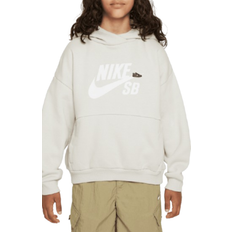 Nike Big Kid's SB Icon Fleece EasyOn Oversized Pullover Hoodie - Light Bone/White (FD3154-072)