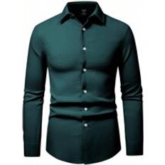 Waffle plaid Shein Men's Plain Waffle Plaid Long Sleeve Shirt