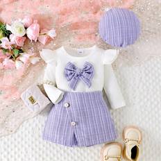 24-36M Other Sets Children's Clothing Shein pcsSet Baby Girls Elegant Sweet Long Sleeve Top Shorts Outfit Hat SpringAutumn