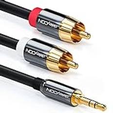 DeleyCON 3,0m Jackkabel RCA-Kabel 3,5mm Jack Till 2x RCA-Kontakt Metallkontakt Svart