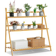 Indoor Plant Stands MoNiBloom Bamboo 3 Tiers Foldable Plant Stand 38.2 H x 39.0 W x 15.0 D - Beige