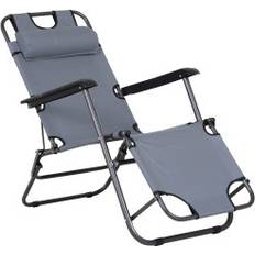 Liggestol Med Pude 2-Lags 2-I-1 Afslapningsstol Metal + Oxford Stof Grå 118 x 60 x 80 cm
