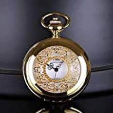 Mineral Pocket Watches Ytglqaz damfickur herr helautomatisk mekanisk musselskal retro mäns färg: Guld Guld