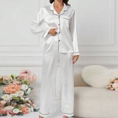 Shein Hvid Nattøj Shein Contrast Trim Pajama Set White Set
