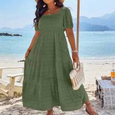 Shein Plus Square Neck Puff Sleeve Layered Hem Dress