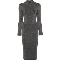 Midi Dresses - Silver Michael Kors Metallic Knit Midi Dress - Black/Silver