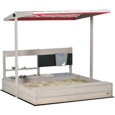 Fabric Sandbox Toys OutSunny Wooden Sandbox with Canopy Grey 30.5 x 116 x 20cm