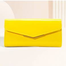 Patent Leather Clutches Shein Large Capacity Yellow Patent Leather Envelope Clutch Purse Candy Solid Color Evening Bag For Women