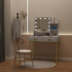 WOLTU Bedroom MB6090ws With Mirror and 10 LED Bulbs Dressing Table