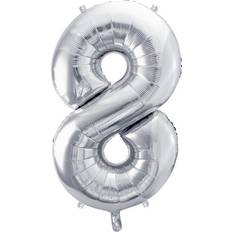 Fest Talballoner PartyDeco 1 stk. Folieballon tal "8" sølv, 72 cm, inkl. sugerør til luft og helium