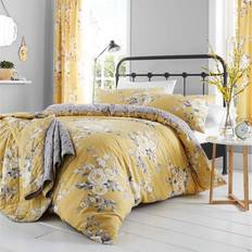 Yellow Bed Linen Catherine Lansfield Canterbury Blommig Vändbart Dubbelt Med Örngott Ockra Gul Påslakan Svart, Gul, Grå