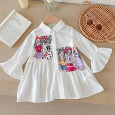 18-24M Dresses Shein Baby Girl Autumn Winter Cute Cartoon Flounce White Collar Dress