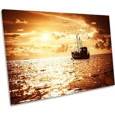 Longshore Tides Fishing Boat Trawler Sunset Canvas Wall Print Picture Brown 30.5 cm H x 45.7 cm W Framed Art