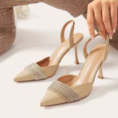 Shoes Cuccoo Apricot Color Pointed Toe High Heel Shoes With Rhinestones Strap Elegant Formal Party Wedding