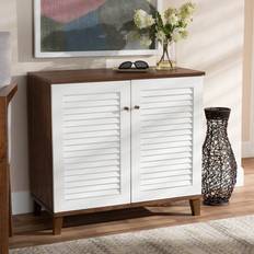 Baxton Studio White Hallway Furniture & Accessories Baxton Studio Coolidge White And Walnut Shelf Wood Cabinet Shoe Rack