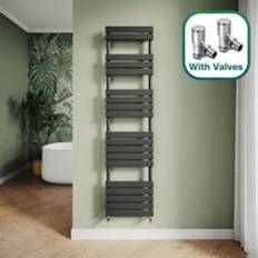 Elegant Modern Central Heating Towel 1800 x 450 mm + Angled Radiator Valves Black