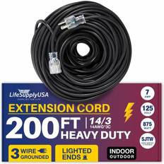 Extension Cords LifeSupplyUSA 200ft power outdoor extension cord & indoor waterproof electric drop cord Orange 15.87 Pounds